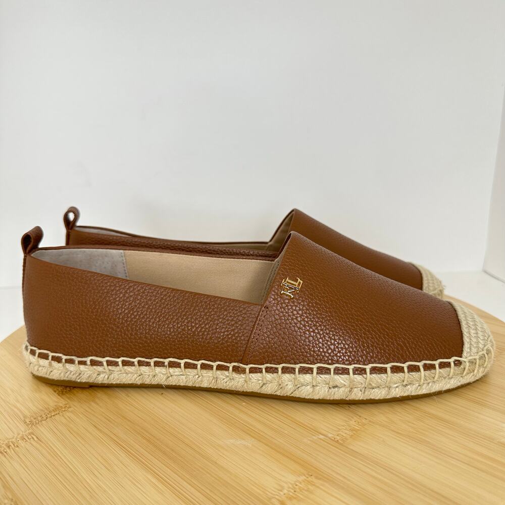 Ralph Lauren Cameryn Brown Nappa Leather Espadrille Flats Size 8.5 NEW